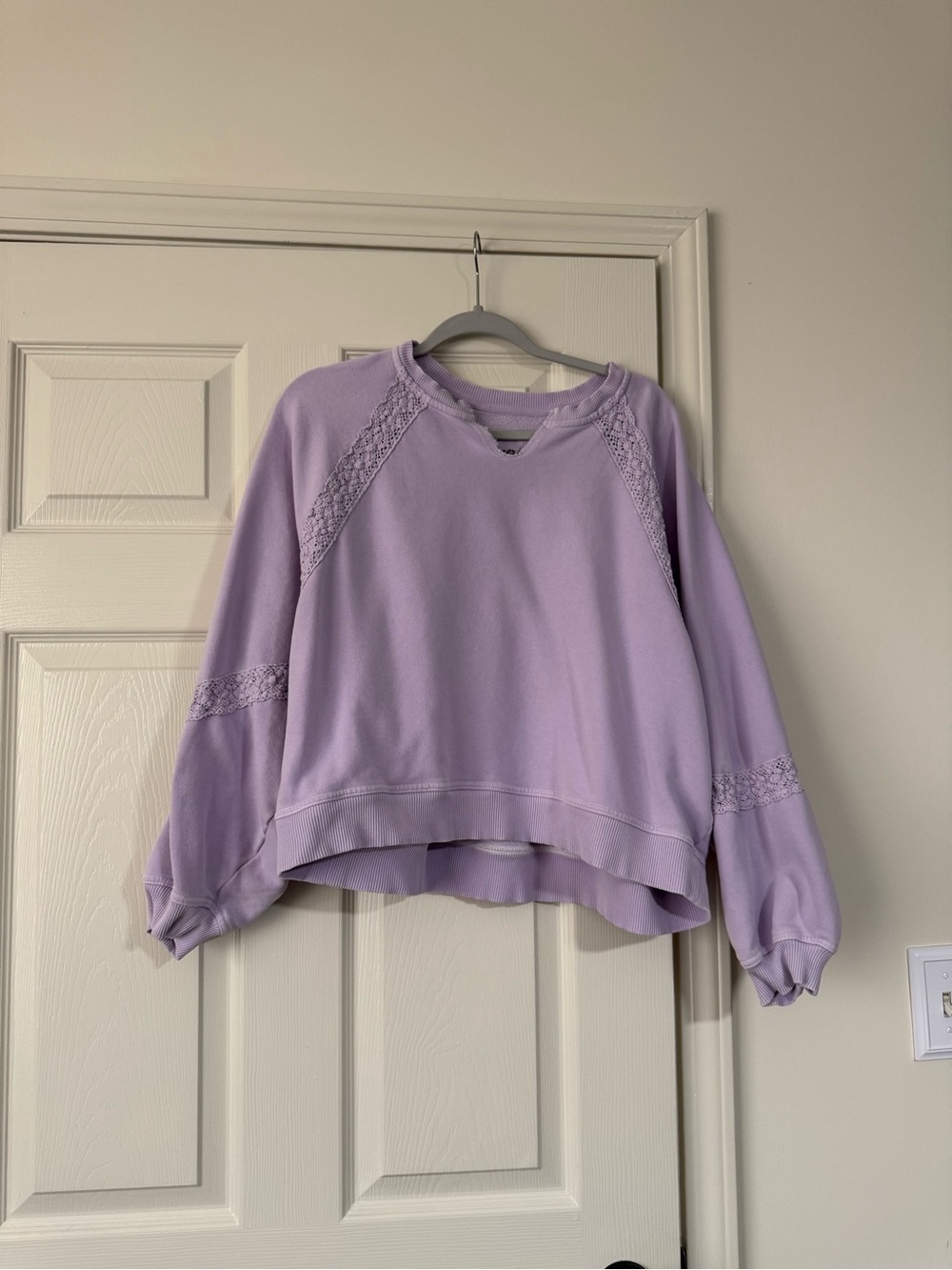 aerie Lavender Crotchet lace Pullover Sweatshirt
